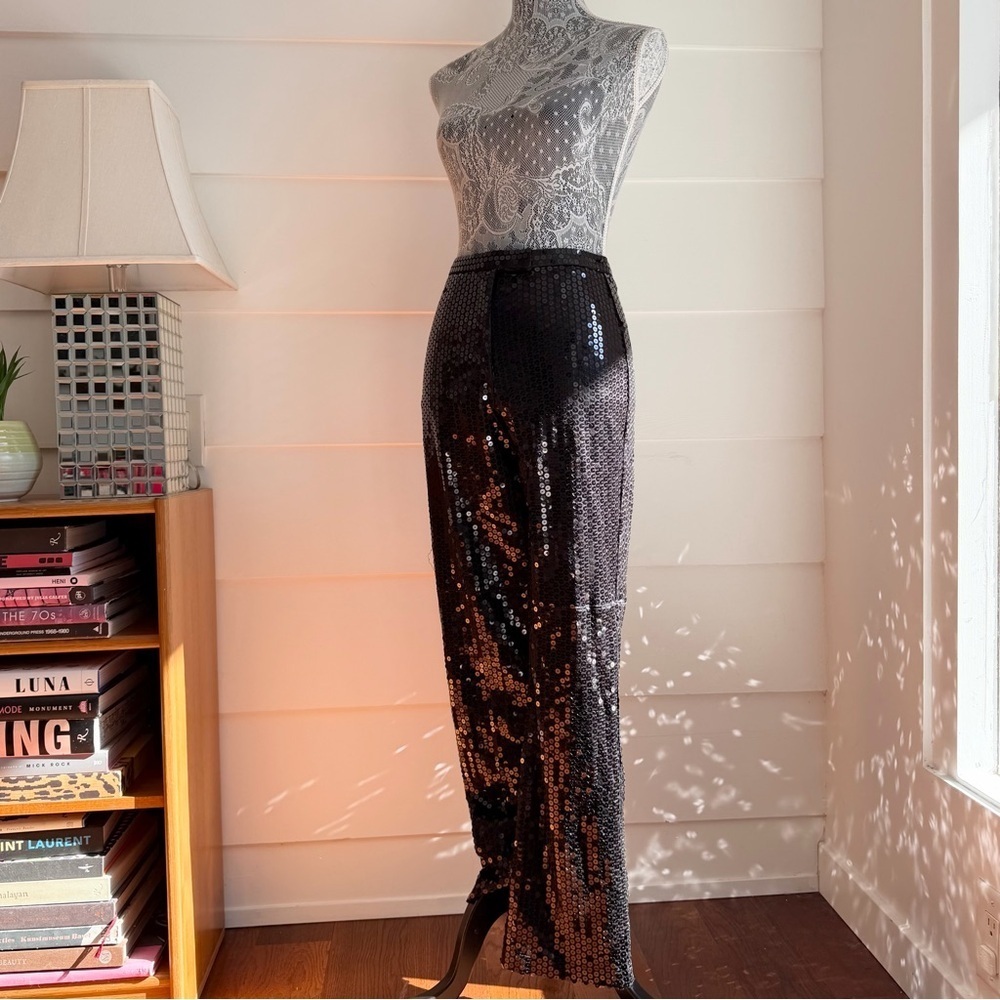 Vintage Black Sequin Bootleg Pants Holiday JS Collections 26” waist - Picture 4 of 5